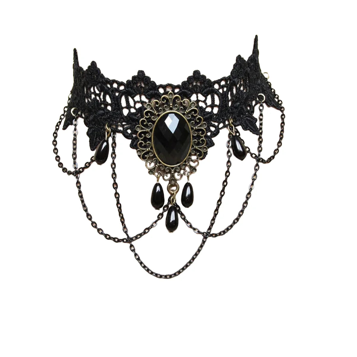 Gothic Crystal Black Lace Choker Necklace