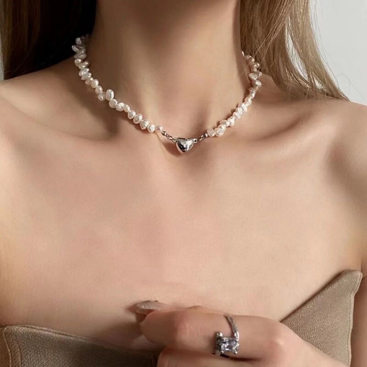 Korean Imitation Pearl Chain Choker Necklace